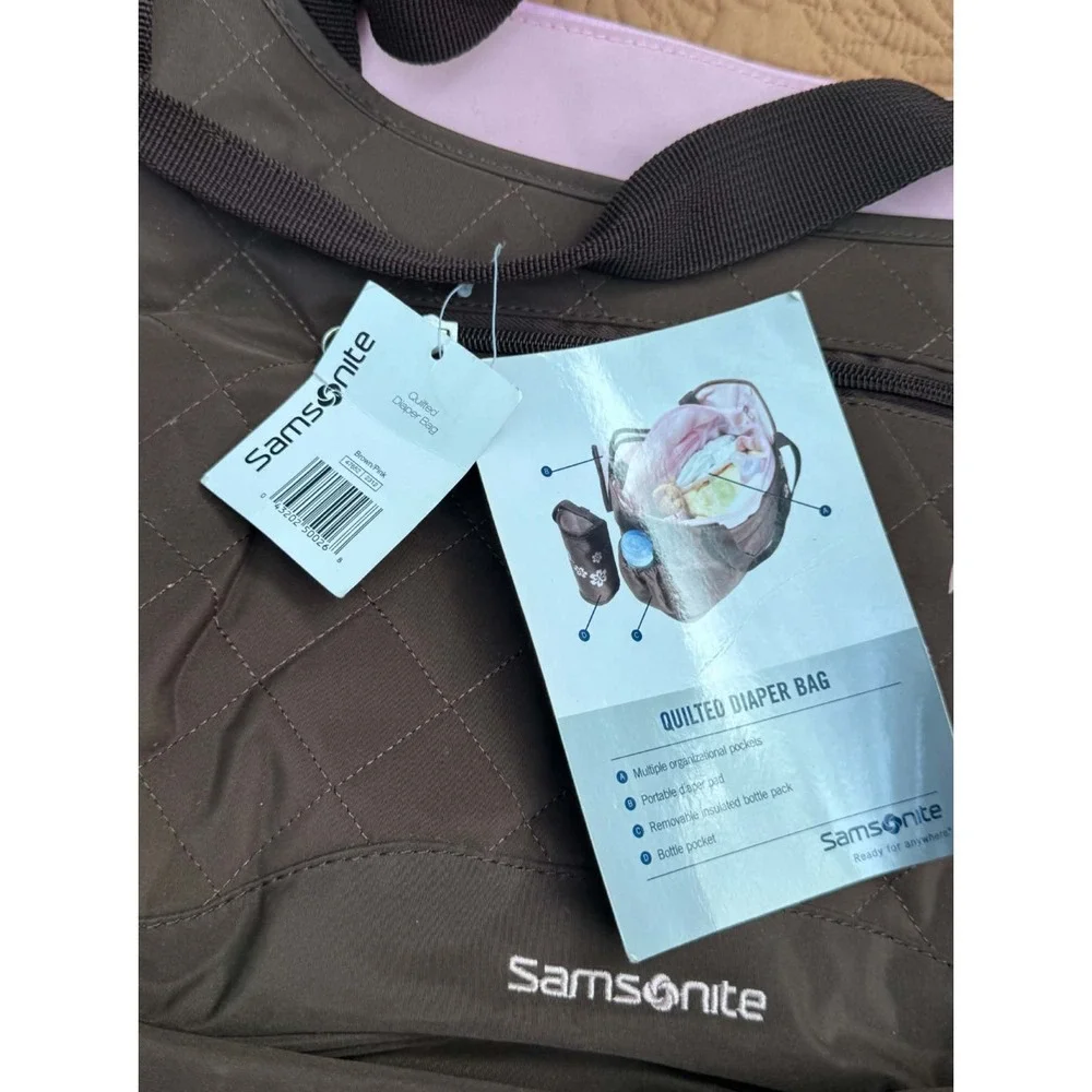 Samsonite Quilted Diaper Bag Brown Pink Changing Pad Insulated Bottle Bag NWT